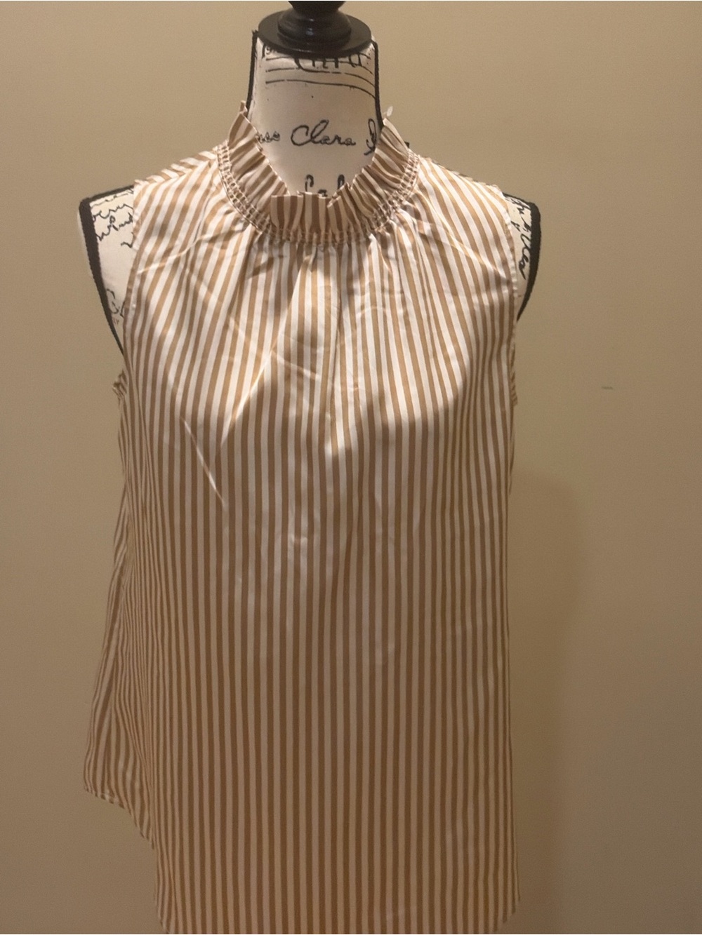 Banana Republic Camel White Stripe Sleeveless Top NWT Small Office Chic